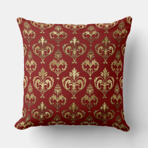 Elegante rote und goldene Herzen Valentins-Damasku Kissen