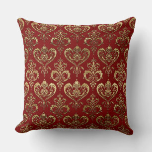 Elegante rote und goldene Herzen Valentins-Damasku Kissen