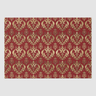 Elegante rote und goldene Herzen Valentins-Damasku Seidenpapier