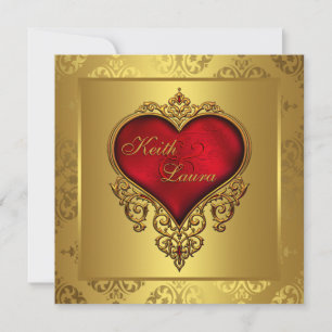 Elegante rote und goldene Hochzeit Einladung