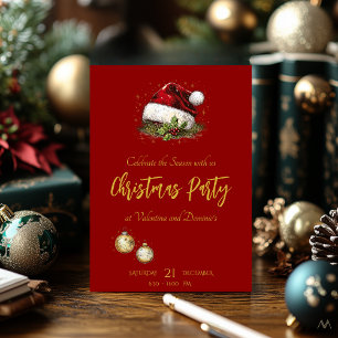 Elegante rote und goldene Weihnachtsfeier-Einladun Einladung