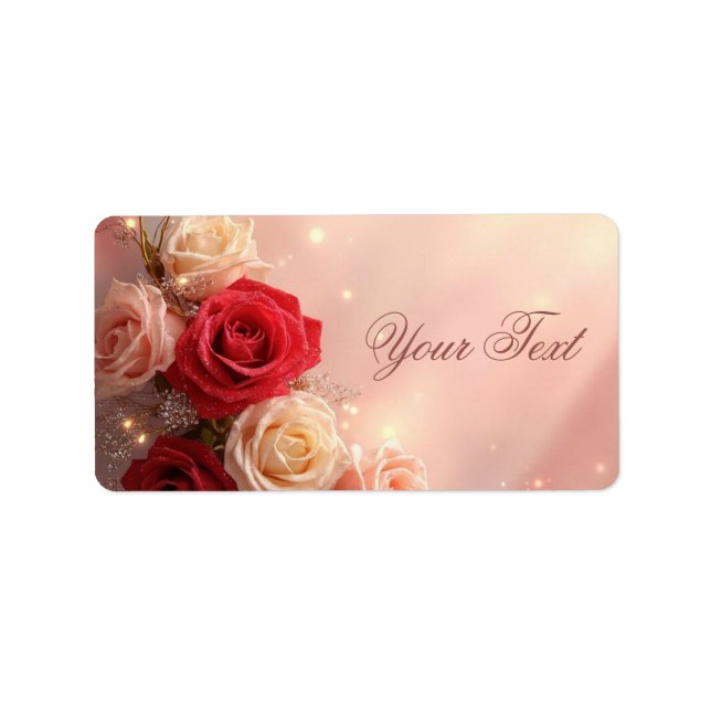 Elegante rote und rosa Fantasy-Hochzeitsrosen Adressaufkleber (Vorne)
