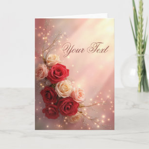 Elegante rote und rosa Fantasy-Hochzeitsrosen Karte