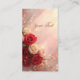 Elegante rote und rosa Fantasy-Hochzeitsrosen Visitenkarte