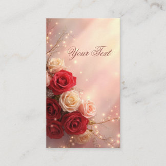 Elegante rote und rosa Fantasy-Hochzeitsrosen Visitenkarte