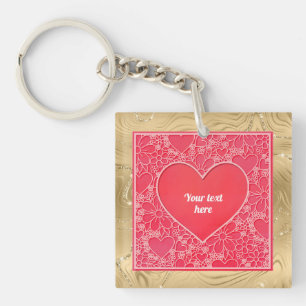 Elegante rote und rosa florale Herzen Valentinstag Schlüsselanhänger