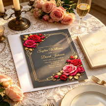 Elegante rote und rosa Rosen Hochzeits-Einladungsr
