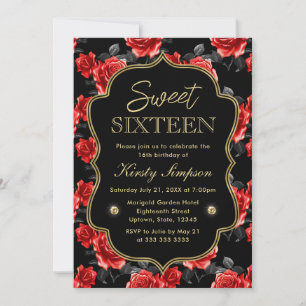 Elegante rote und schwarze Rosen mit goldenem Rahm Einladung