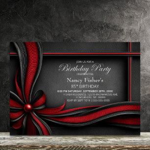 Elegante rote und schwarze Schleife 85. Geburtstag Einladung