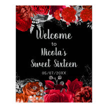 Elegante rote und silberne Blumen Sweet Sixteen