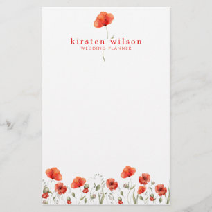 Elegante Rote Wasserfarbe Mohnblumen Blume Persona Briefpapier
