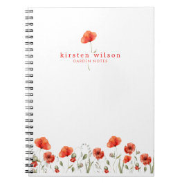 Elegante Rote Wasserfarbe Mohnblumen Blume Persona Notizblock