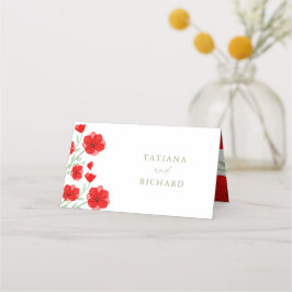 Elegante Rote Wasserfarbe Poppy Blumenblume Tischn Platzkarte