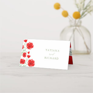 Elegante Rote Wasserfarbe Poppy Blumenblume Tischn Platzkarte