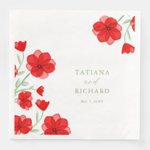 Elegante Rote Wasserfarbe Poppy Blumenzwiese Serviette