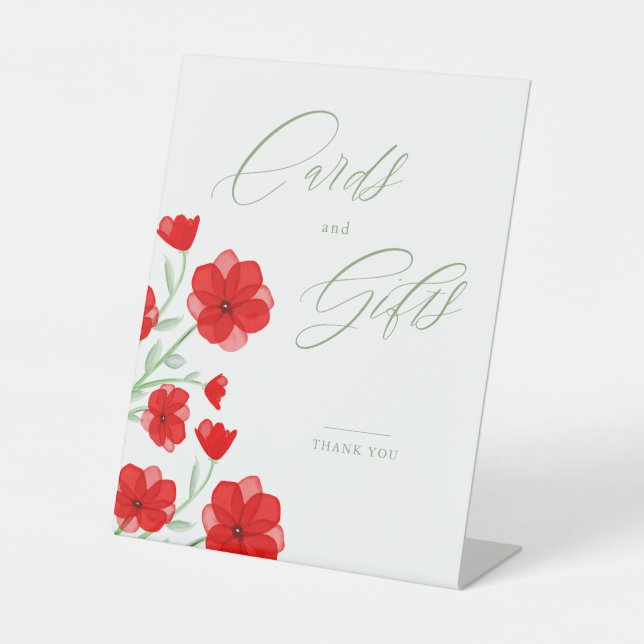 Elegante Rote Wasserfarben Poppy Blumengeschenke & Sockelschild (Vorderseite)