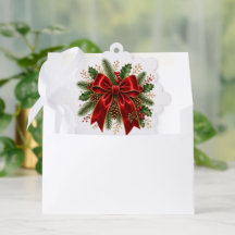 Elegante rote Weihnachts-Schleife mit Stechpalme u