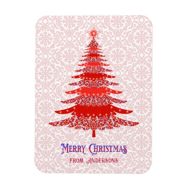 Elegante Rote Weihnachtsbaum Personalisierte Schne Magnet (Vertikal)