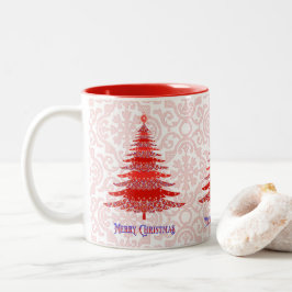 Elegante Rote Weihnachtsbaum Snowflakes Zweifarbige Tasse