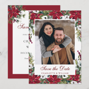 Elegante rote Weihnachtsstern-Weihnachtshochzeitsf Save The Date