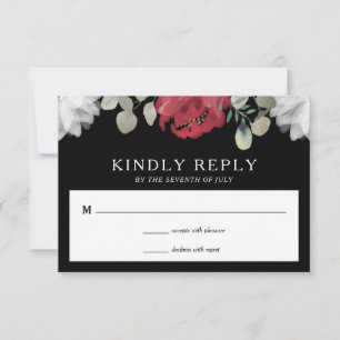 Elegante Rote Weiße Blumengrün auf der Schwarzen H RSVP Karte
