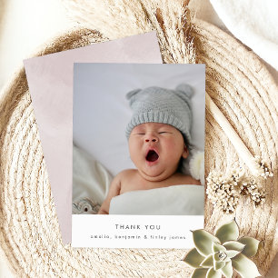 Elegante Rötel-Textur Minimal Einfaches Baby-Foto Dankeskarte