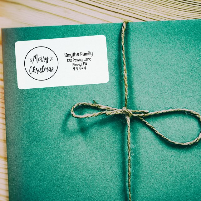 Elegante Round Merry Christmas Return Address Labe Adressaufkleber (Round Merry Christmas | Black Return Address Label)