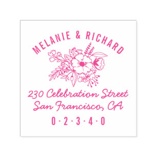 Elegante Round Wedding Names Floral Rücksendeadres Permastempel