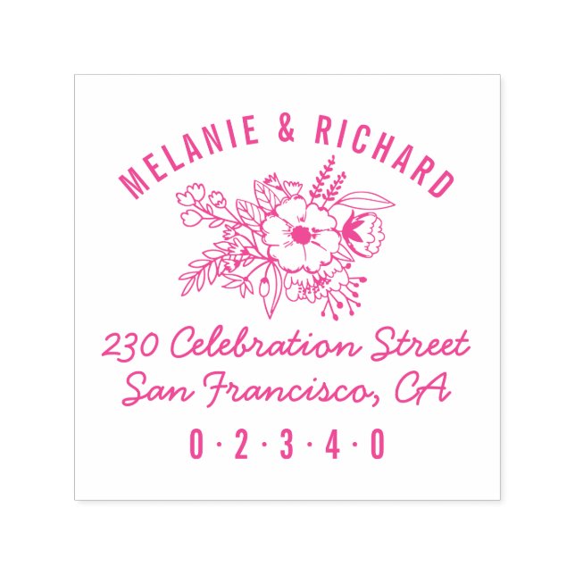 Elegante Round Wedding Names Floral Rücksendeadres Permastempel (Design)