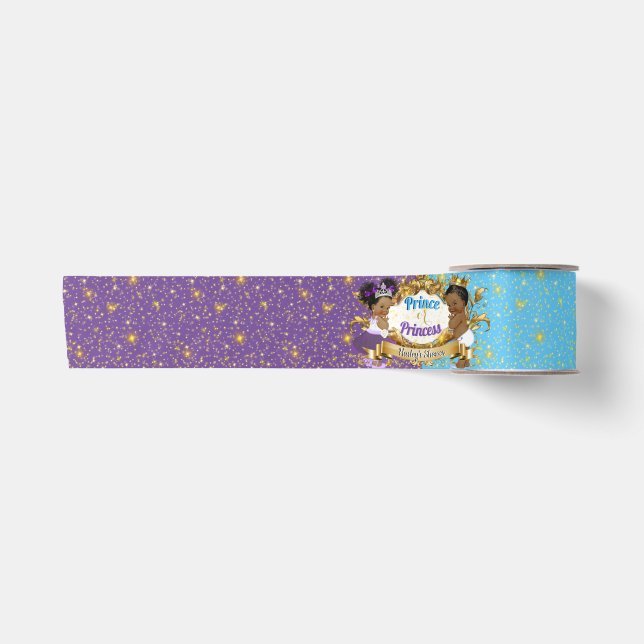 Elegante Royal African Gender Reveal Lila & Blue Satinband (Vorderseite)