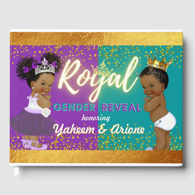 Elegante Royal African Gender Reveal Lila und Aqua Gästebuch (Vorderseite)