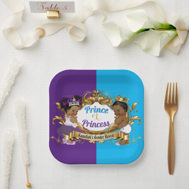 Elegante Royal African Lila & Blue Gender Reveal Pappteller (Hochzeit)