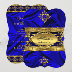 Elegante Royal Blau Gold Edelsteine Seide Geburtst Einladung