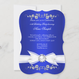 Elegante Royal Blau Weiße Perlen Juwel Bogen Gebur Einladung