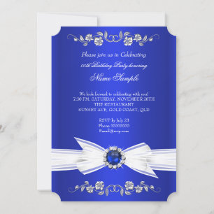 Elegante Royal Blau Weiße Perlen Juwel Bogen Gebur Einladung
