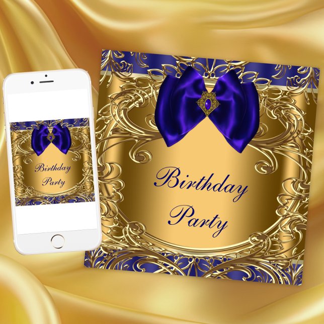 Elegante Royal Blue and Gold Birthday Party Einladung (Any event invitation. Instant download and printed invitations available.)