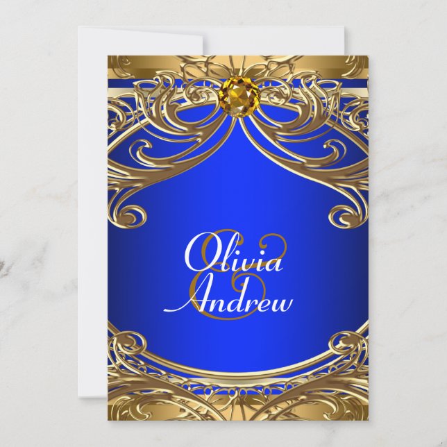 Elegante Royal Blue and Gold Wedding Einladung (Vorderseite)