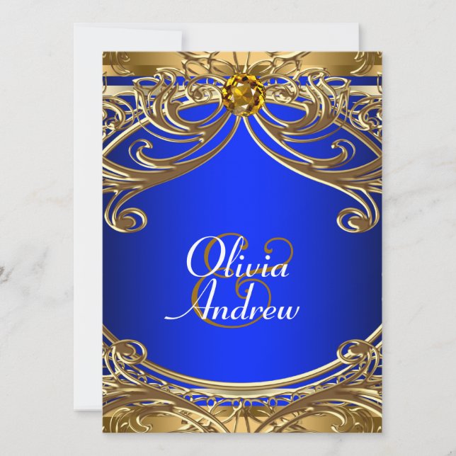 Elegante Royal Blue and Gold Wedding Einladung (Vorderseite)