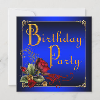 Elegante Royal Blue and Rote Rose Birthday Party Einladung
