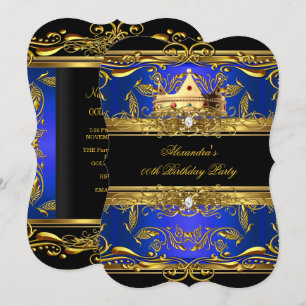 Elegante Royal Blue Black King Queen Birthday Part Einladung