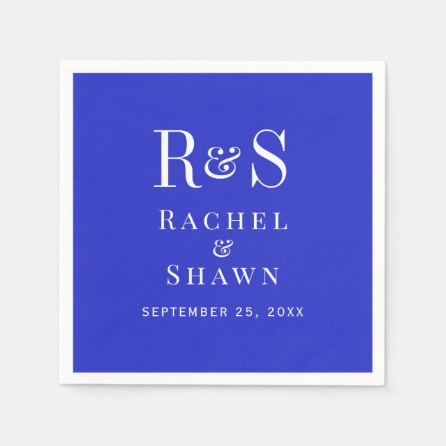Elegante Royal Blue Chic Moderne Monogram Wedding Serviette (Vorderseite)