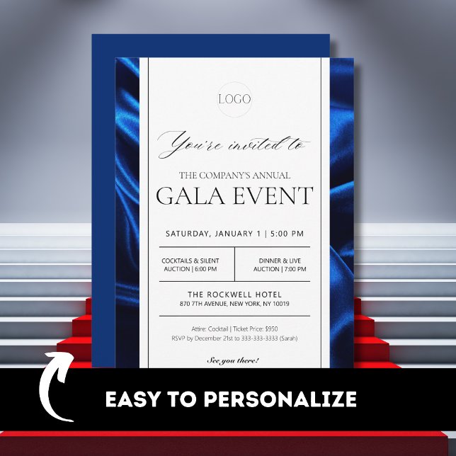 Elegante Royal Blue Gala Fundraising-Veranstaltung Einladung (Von Creator hochgeladen)