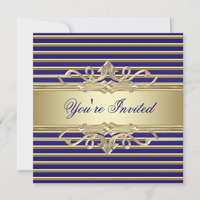 Elegante Royal Blue Gold Party Einladungen (Vorderseite)
