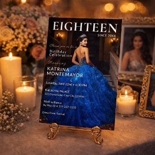 Elegante Royal Blue Gold Zeitschrift 18. Geburtsta Einladung