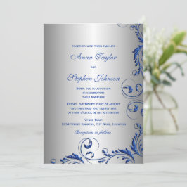 Elegante Royal Blue Imitate Glitzer Floral Wirbel Einladung