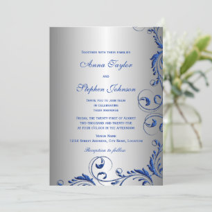 Elegante Royal Blue Imitate Glitzer Floral Wirbel Einladung