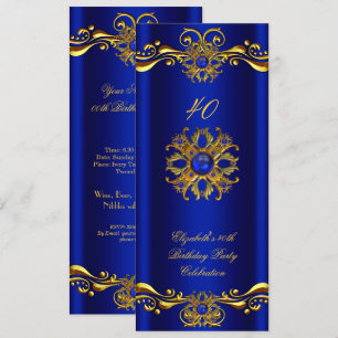 Elegante Royal Blue Jewel Gold Geburtstagsparty 3 Einladung