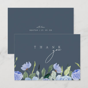 Elegante Royal Blue Opulence Wildblumen Hochzeit Dankeskarte