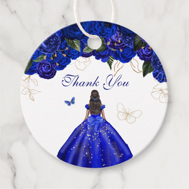 Elegante Royal Blue Rose Butterfly Quinceanera Fa Geschenkanhänger (Vorderseite)