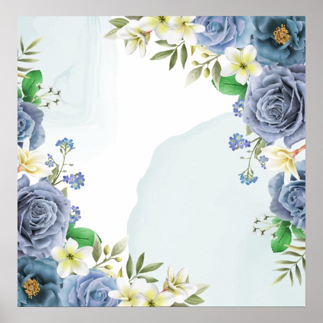 Elegante Royal Blue Rose Hochzeit Einladung Poster (Vorne)